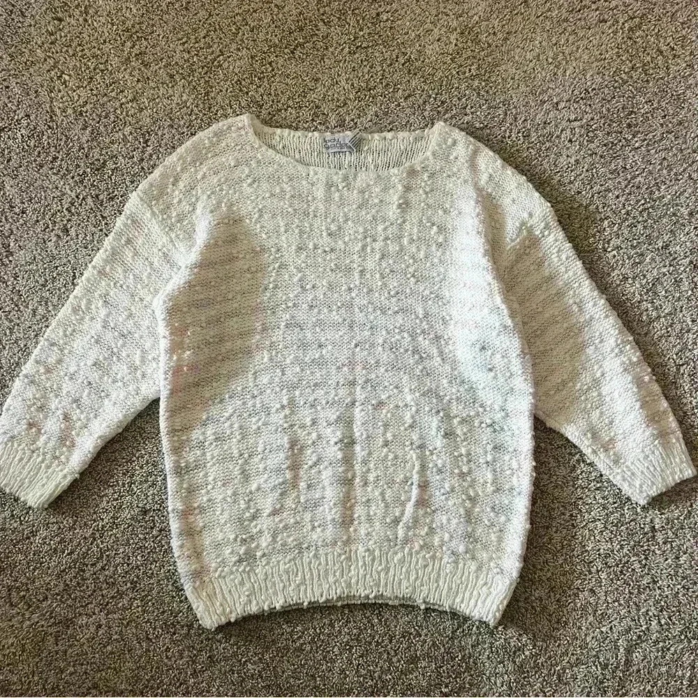 Vintage women’s sweater Cream, pink, and light blue Sweater